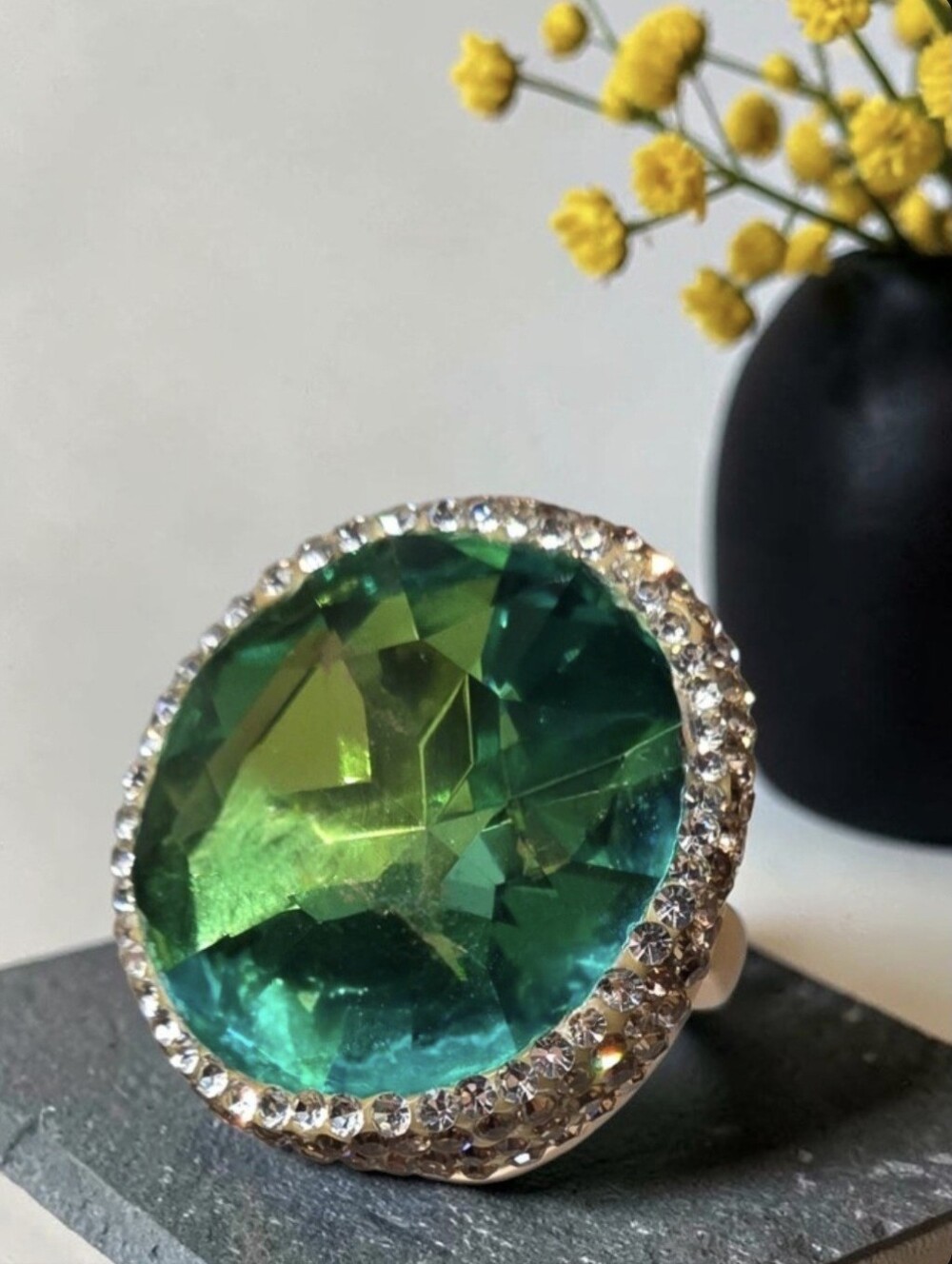 Huge Dopamine Rush Candy Emerald Electric Blue AB Crystal Statement Ring